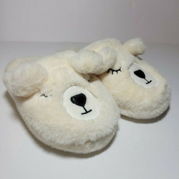 MIXIT Bear Slippers Girls Size 5-6 Ivory Cream Plush Very Soft Slip On GUC - Picture 7 of 13